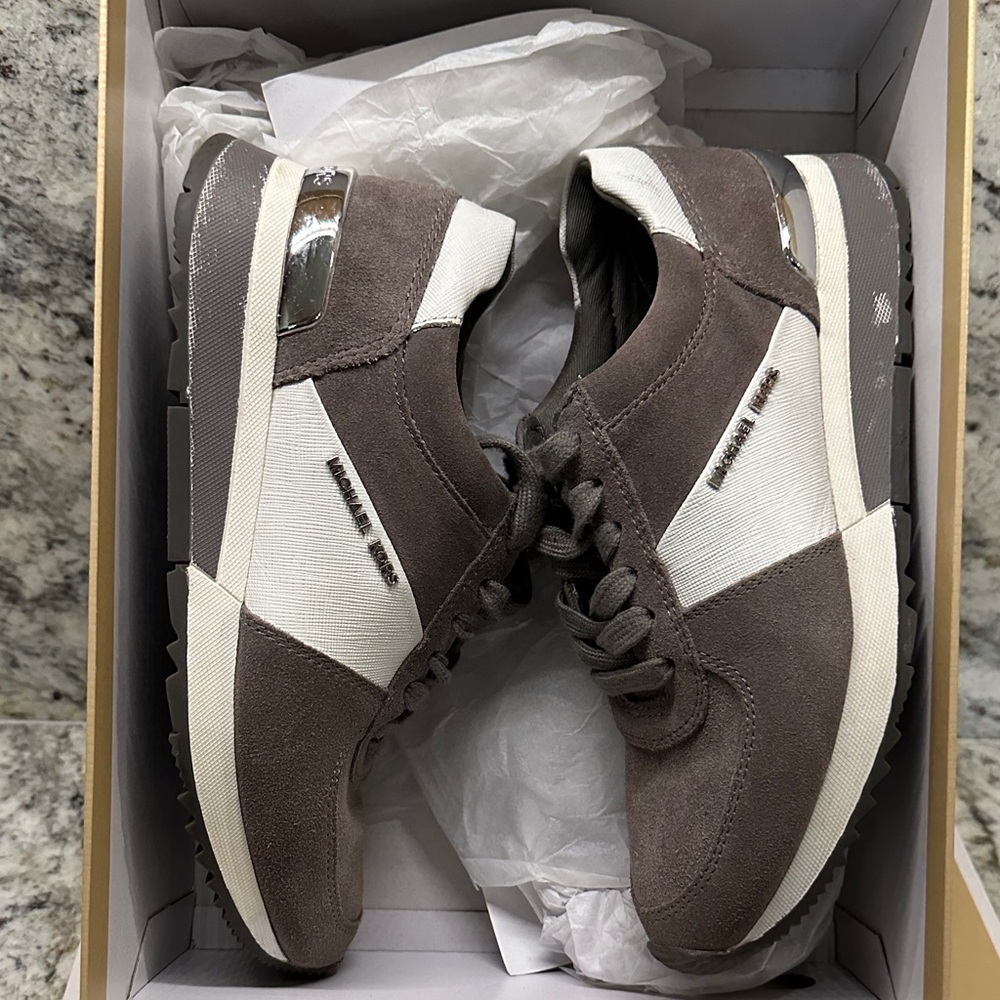 Michael Kors Grey Suede Sneakers with White Panels - Picture 7 of 7